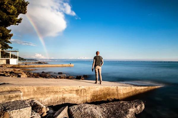 Rainbow in the gulf of Trieste — Stock Photo, Image