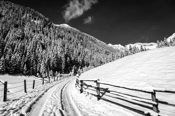 Słoneczny dzień w Alpach po śniegu — Zdjęcie stockowe