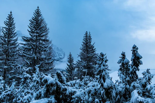 Nuvole tempestose nelle dolomiti italiane in un inverno nevoso — Foto Stock