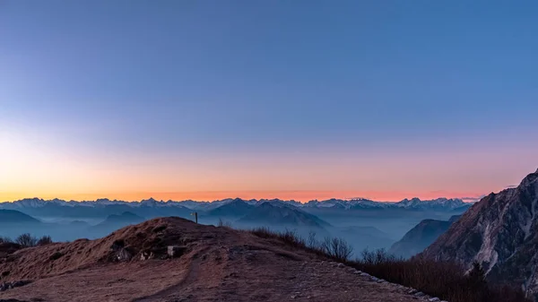 Coucher Soleil Sommet Cuarnan Région Frioul Vénétie Julienne Par Une — Photo