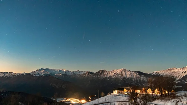 Sterrennacht Juliaanse Alpen Tijdens Winter — Stockfoto