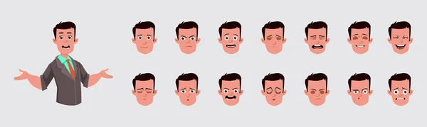 Empresario Con Diferente Expresión Facial Hoja Caracteres Para Diseño Animación — Vector de stock