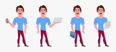 Farklı pozlarda sıradan bir çizgi film karakteri.