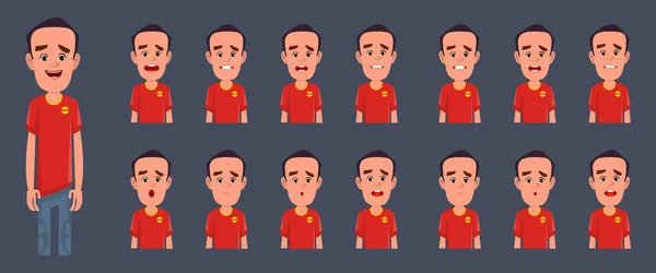 Personaje Chico Con Diferentes Emociones Expresiones Para Animación Diseño Movimiento — Vector de stock