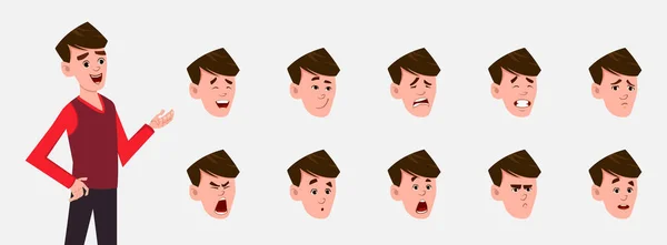 Zeichentrickfigur Mit Verschiedenen Gesichtsgefühlen Und Lippensynchronisation Charakter Für Kundenspezifische Animation — Stockvektor