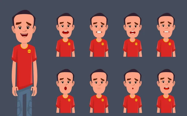 Personaje Dibujos Animados Con Diferente Expresión Facial Conjunto — Vector de stock