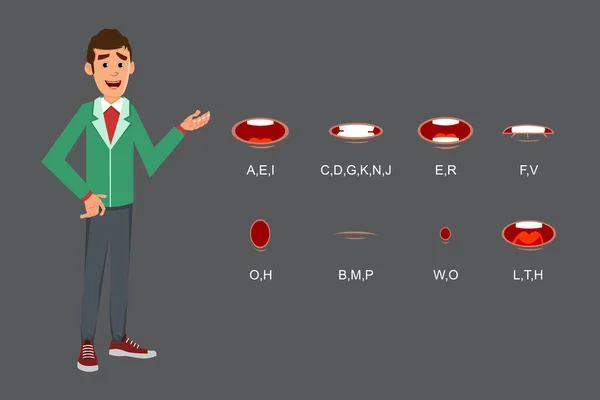 Милый Бизнесмен Персонаж Другой Синхронизации Губ Вашего Дизайна Движения Анимации — стоковый вектор