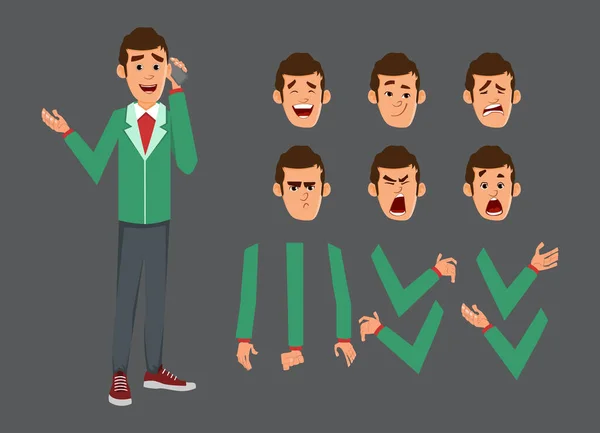 Lindo Personaje Hombre Negocios Conjunto Para Animación Movimiento Con Diferentes — Vector de stock