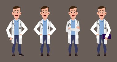 Genç doktor çizgi film karakterleri tıbbi personel konsepti