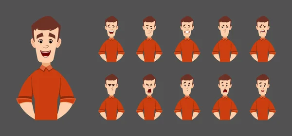 Hombre Guapo Personaje Con Diversas Emociones Faciales Expresión Carácter Para — Vector de stock