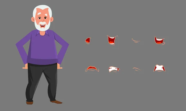 Hombre Viejo Personaje Con Diferente Emoción Expresión Conjunto Personalizado Juego — Vector de stock