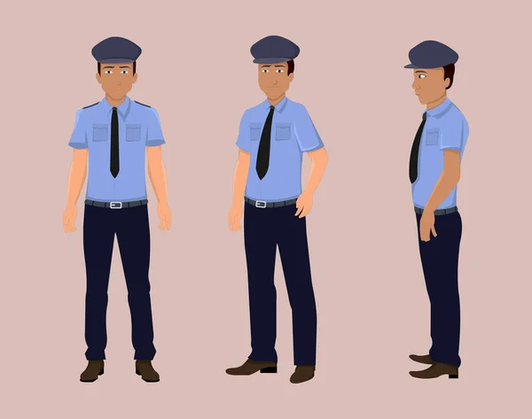 Police Cartoon Character Turn Motion Design Animation — Stock Vector