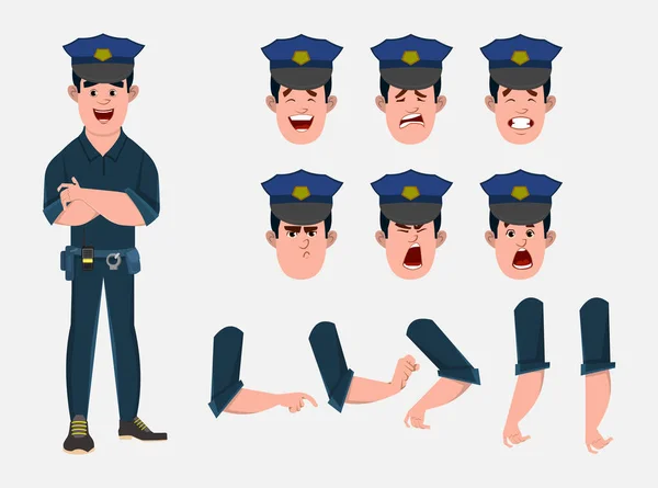 Полицейского Мультфильм Набор Персонажей Анимации Дизайна Движения Различными Эмоциями Лица — стоковый вектор