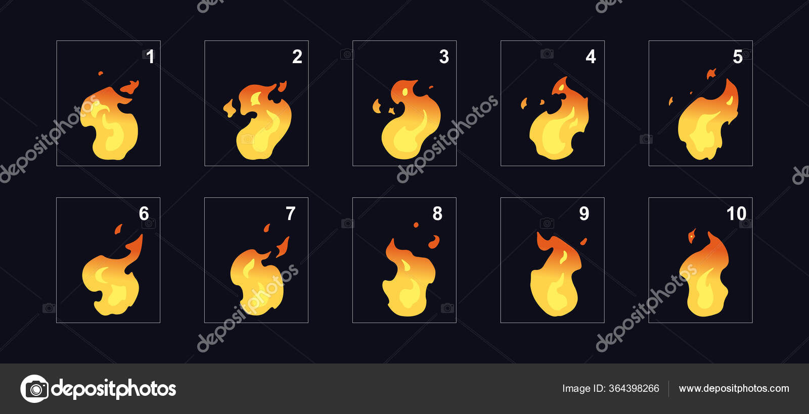 Animação de fogueira desenho animado queimando fogueira com lenha. chamas  de fogo com efeito de quadros de sprites animados