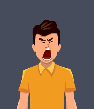 kızgın yüz ifadesi. öfke genç adam ifade vektör çizim tarzı.