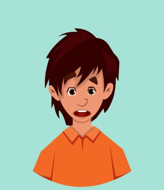 Kafası karışmış yüz ifadesi. karikatür tarzında şaşırtıcı yakışıklı çocuk duygu vektör illüstrasyonu.