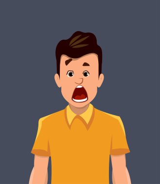 Şok yüz ifadesi. Karikatür tarzında şok olmuş genç adam ifade vektör illüstrasyonu.