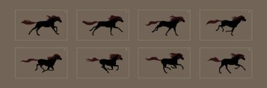 Horse Run bisiklet animasyon sayfası. Animasyon, oyun ya da başka bir şey için hayvan koşusu döngüsü