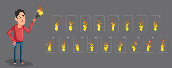 Man Fire Torch Sprite Sheet Fire Torch Campfire Fire Trap — Stock Vector