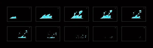 卡通水飞溅的效果 一片片水花 用于游戏开发 手机游戏或运动图形的帧接帧经典动画 — 图库矢量图片