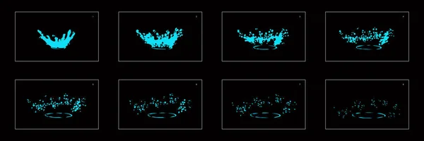 Hoja Sprite Animación Efecto Especial Salpicadura Agua Animación Clásica Para — Vector de stock