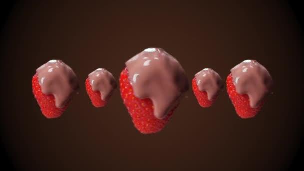 Geïsoleerde aardbeien op bruine achtergrond — Stockvideo