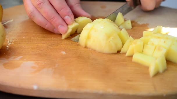 Cartofi fiind tăiat și feliat — Videoclip de stoc