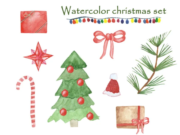 Watercolor Hand Painted Winter Holiday Celebration Christmas Set Multicolor Garland — Stock Photo, Image