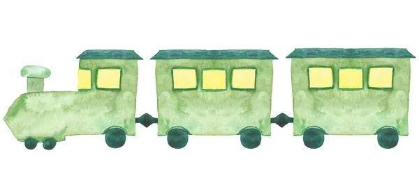Aquarell Handbemalt Transport Kinder Spielzeug Komposition Mit Grünem Thain Mit — Stockfoto