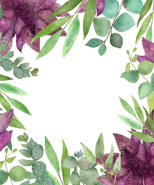 Aquarelle Bordure Peinte Main Cadre Carré Avec Feuilles Branches Eucalyptus — Photo