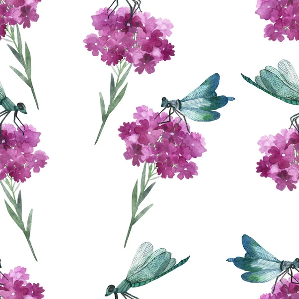 Watercolor Hand Painted Nature Floral Animal Seamless Pattern Pink Belladonna — ストック写真