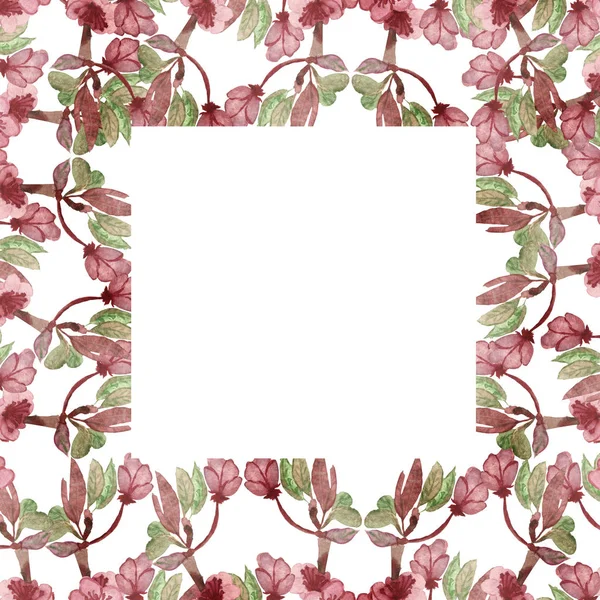 Aquarel Hand Geschilderd Natuur Bloemen Vierkante Rand Frame Met Roze — Stockfoto