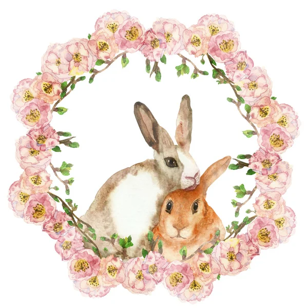 Akvarell Kézzel Festett Természet Romantikus Keret Kompozíció Rózsaszín Almavirág Zöld — Stock Fotó