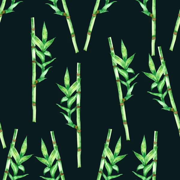 Акварель Ручной Окрашенной Природы Эко Бесшовный Узор Зелеными Листьями Бамбука — стоковое фото