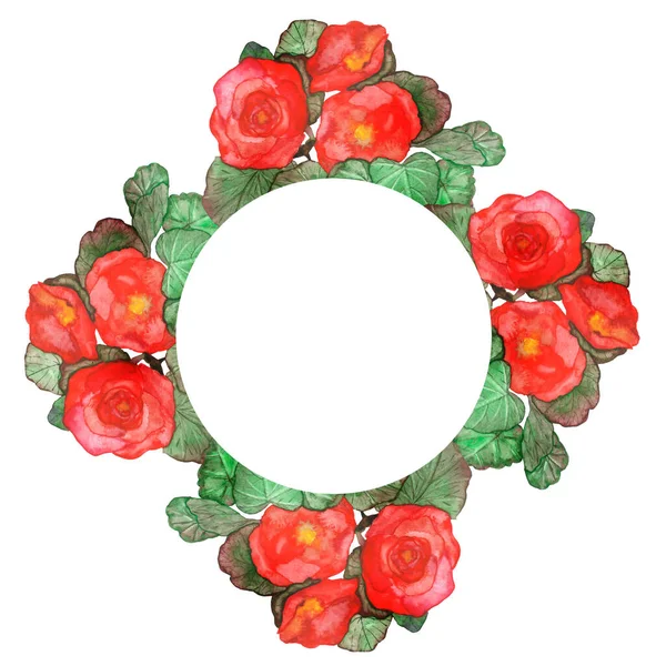 Akwarela Ręcznie Malowane Natura Domu Rośliny Kwiatowy Okrągły Rama Czerwonym — Zdjęcie stockowe