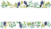 Akvarel ručně malované přírody provence banner složení s fialovou levandulovou květinou, zelené olivové větve a bílé bergamot květ rostlina pro pozvání a přání s prostorem pro text