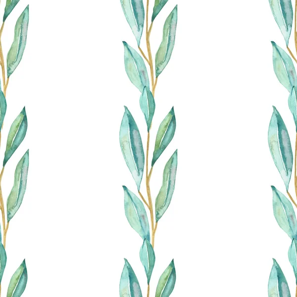 Watercolor Hand Painted Nature Greenery Eco Seamless Pattern Green Eucalyptus — Stock Photo, Image