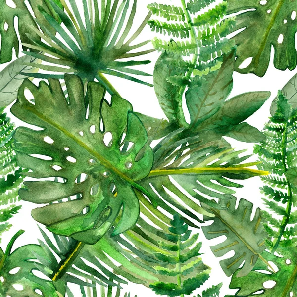 Aquarelle Peint Main Nature Tropicale Motif Sans Couture Avec Vert — Photo
