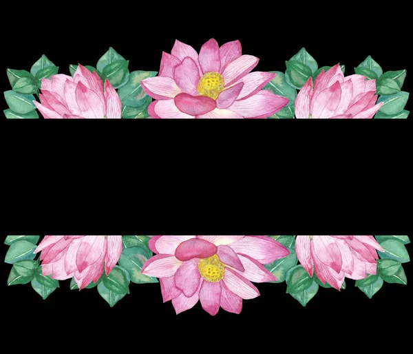 Akvarell Kézzel Festett Természet Virágos Banner Összetétele Rózsaszín Virág Lótuszvirág — Stock Fotó