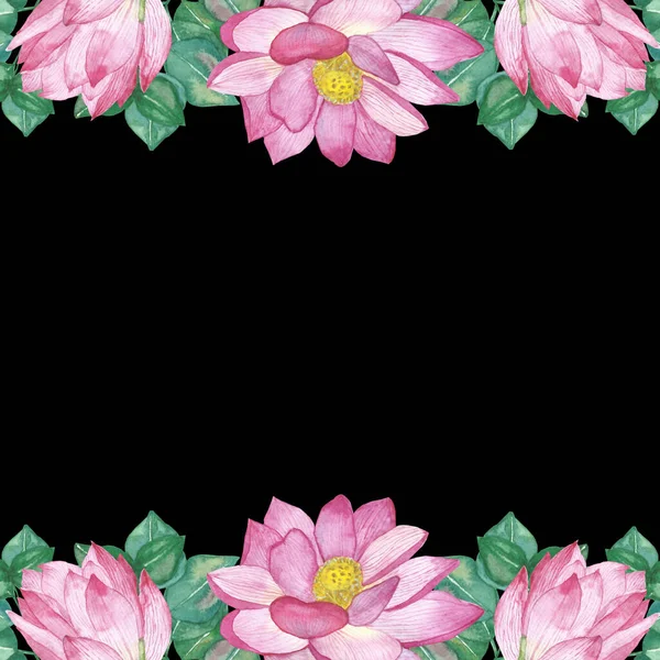 Watercolor Pintado Mão Natureza Floral Banner Borda Quadro Com Flor — Fotografia de Stock
