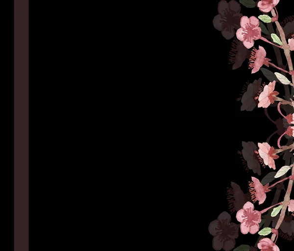 Acquerello Dipinto Mano Natura Floreale Scuro Composizione Cornice Con Rosa — Foto Stock