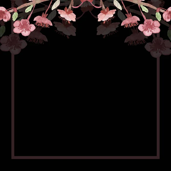Акварель Ручна Розфарбована Природа Квіткова Рамка Рожевою Квіткою Яблуні Гілці — стокове фото