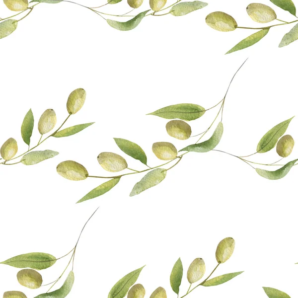 Akwarela Ręcznie Malowane Natura Zieleń Provence Rośliny Spożywcze Bezproblemowy Wzór — Zdjęcie stockowe