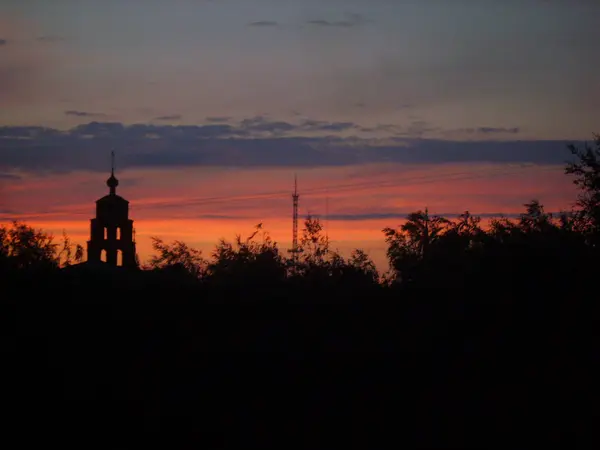 Solnedgång, kväll, sent, sky, — Stockfoto