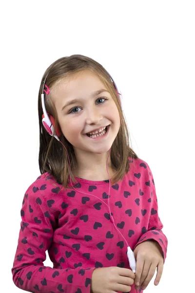 Girl with Headphones Listen Music — Stock Photo, Image