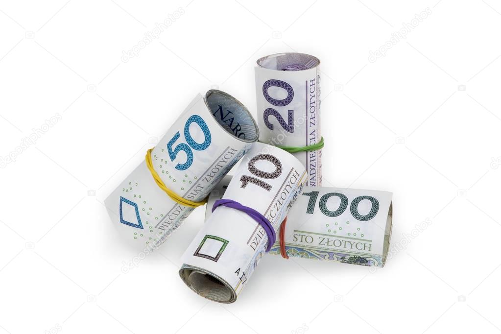 Pile of Rolled Polish Banknotes