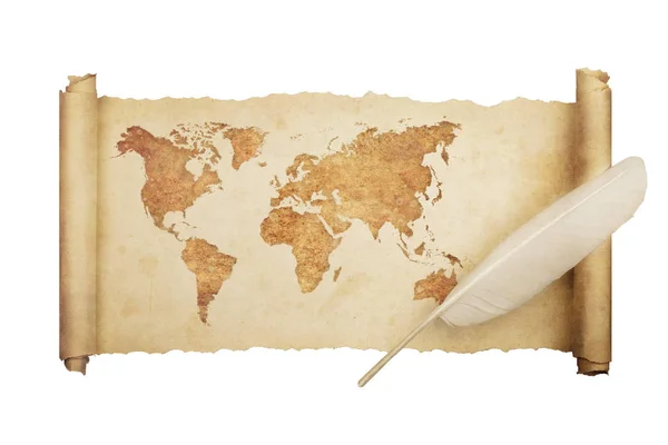 Рукопис з мапою світу і пір "ям — стокове фото