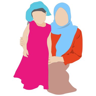 Anne ve oğlu. tesettürlü vektör aile müslümanı