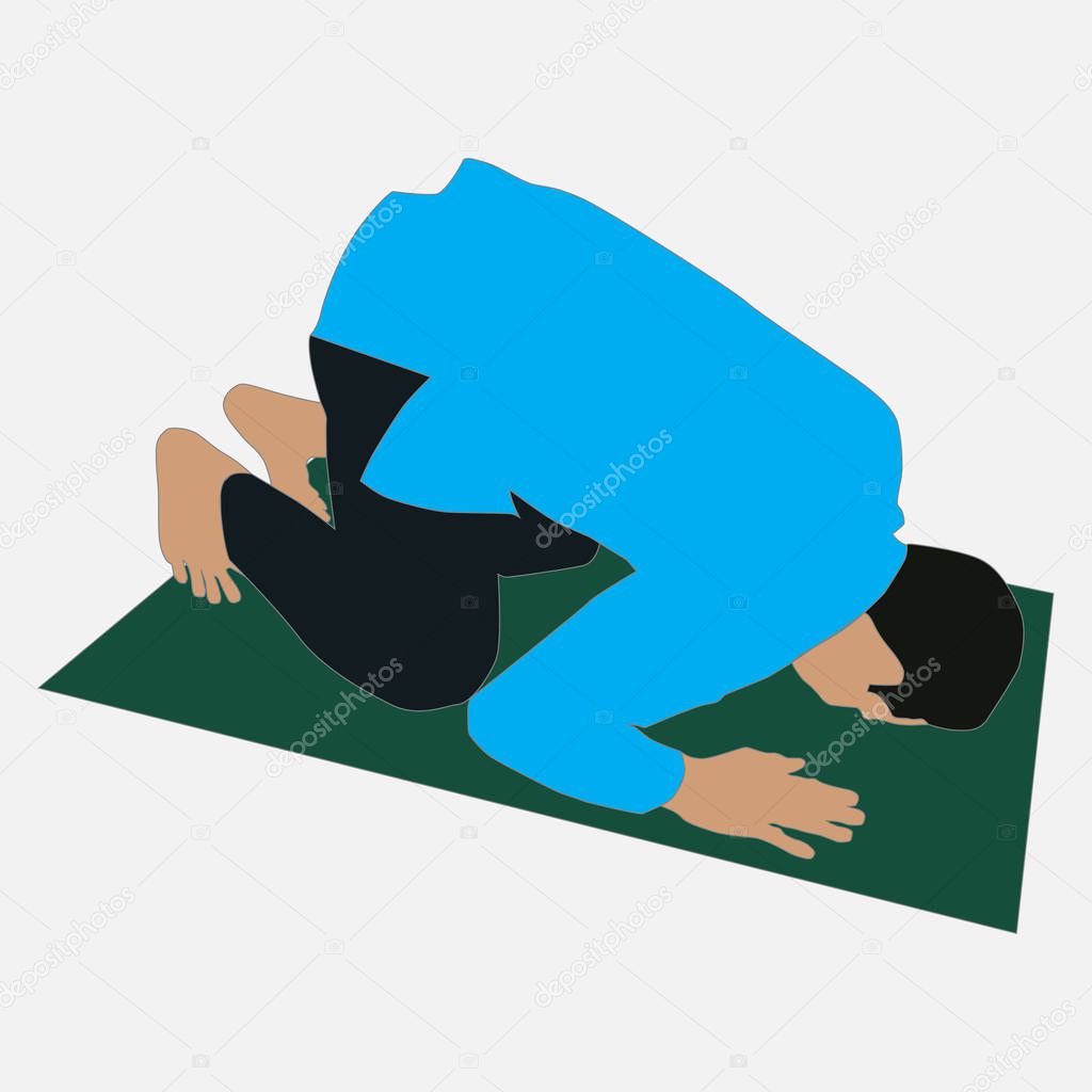Vector illustration of little kid prostration for praying of muslim