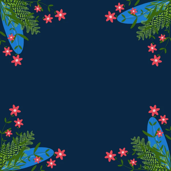 Floral e folhas fundo com flor flor. fundo clássico azul — Vetor de Stock